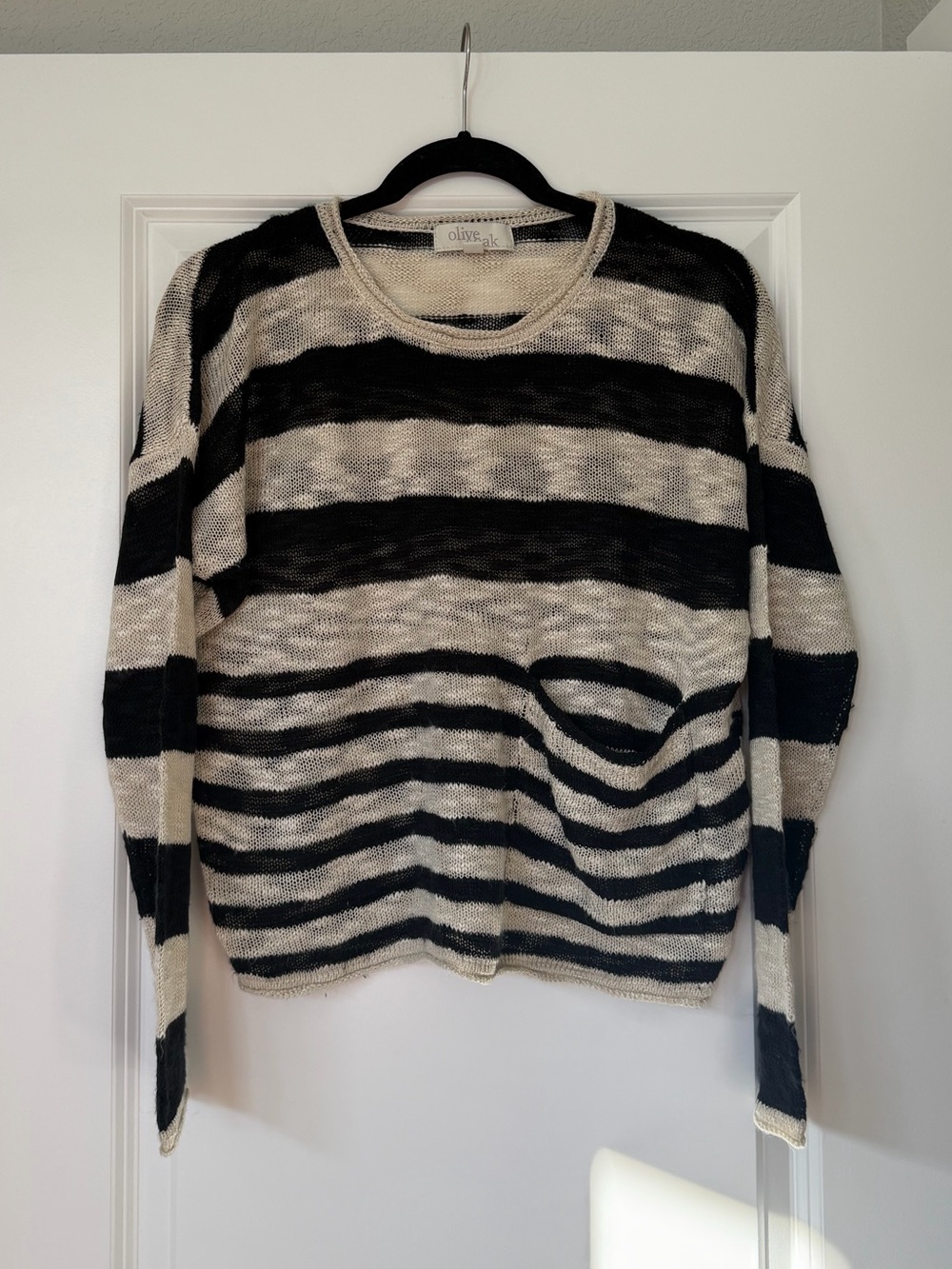 Olive & Oak Black and Cream Stripe Crewneck Sweater